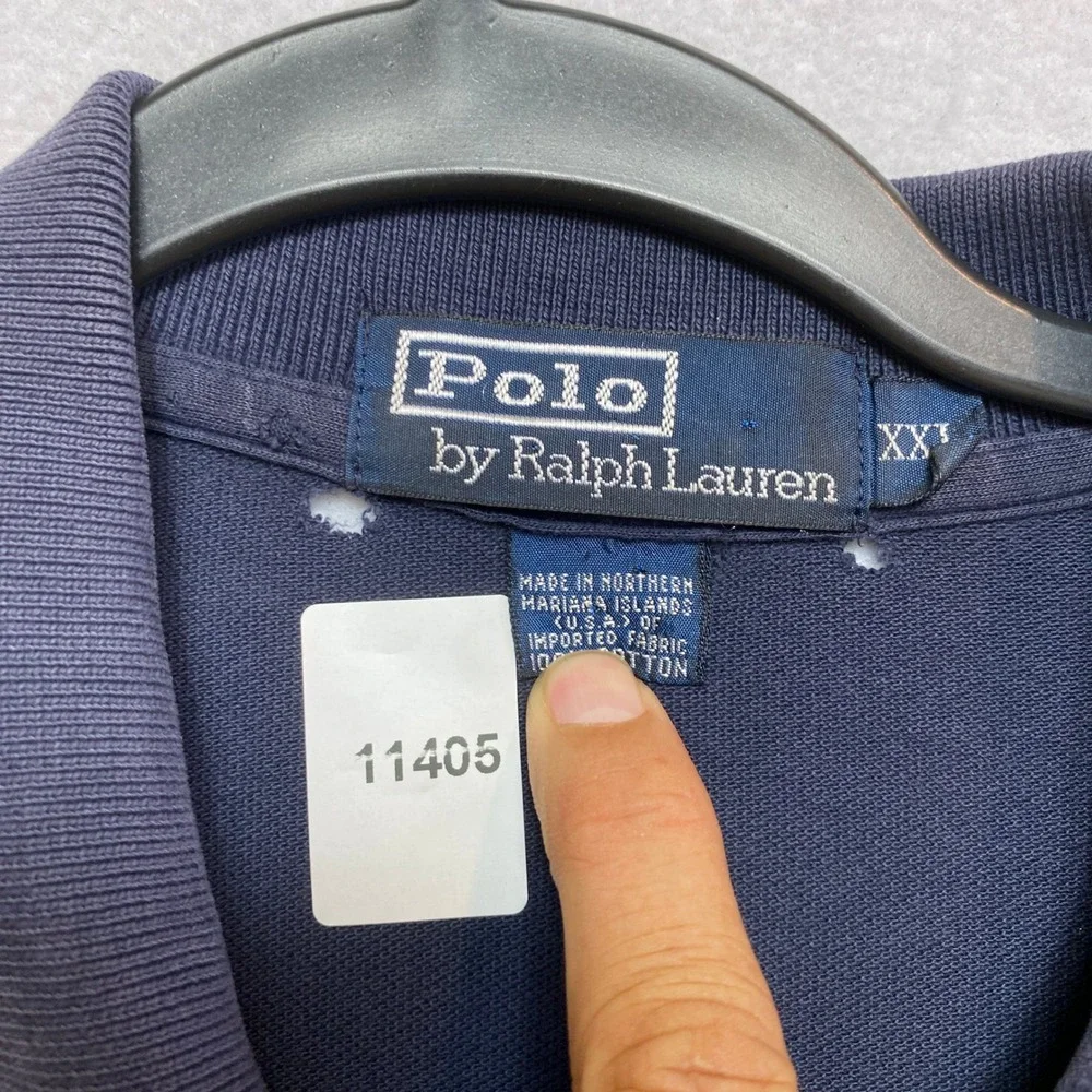 Polo Ralph Lauren Polo Shirt Mens XXL Navy Bear Logo Distressed Cotton